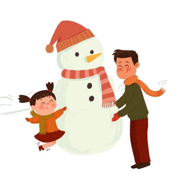 圣诞节堆雪人主题卡通插画