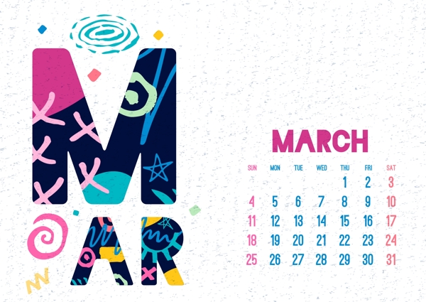 三月2018年日历设计矢量素材