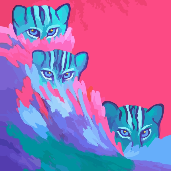 印花矢量图艺术效果水彩动物猫免费素材