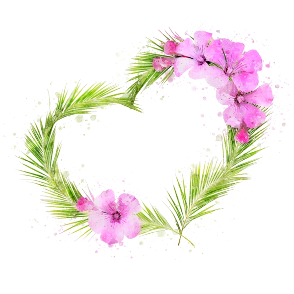 手绘鲜花爱心型粉色植物边框元素