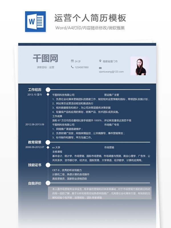 運(yùn)營(yíng)個(gè)人簡(jiǎn)歷模板
