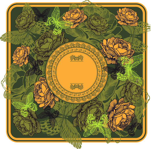 花與蝴蝶和輪架背景矢量02