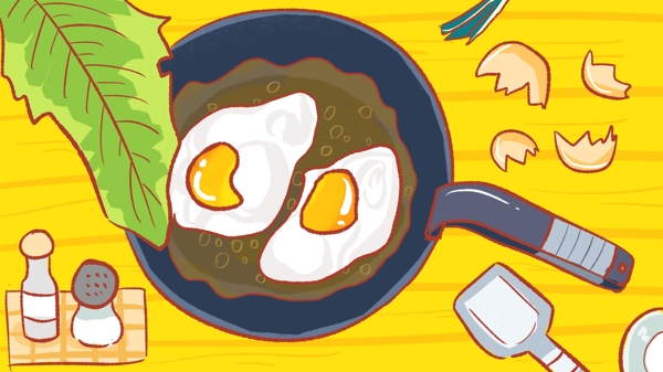 简约可爱卡通元气早餐荷包蛋插画