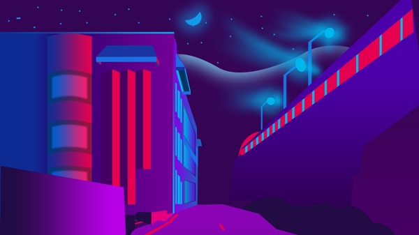 多彩夜晚星辰城市背景素材