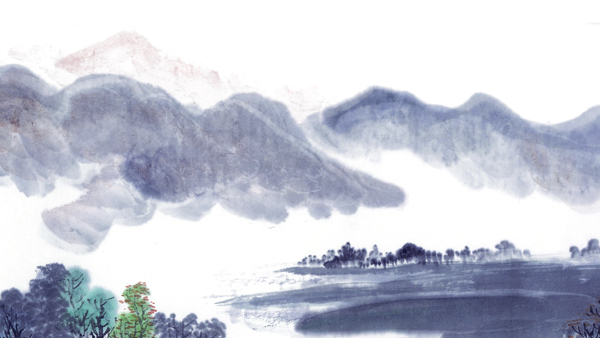 山水复古水墨水彩背景海报素材图片
