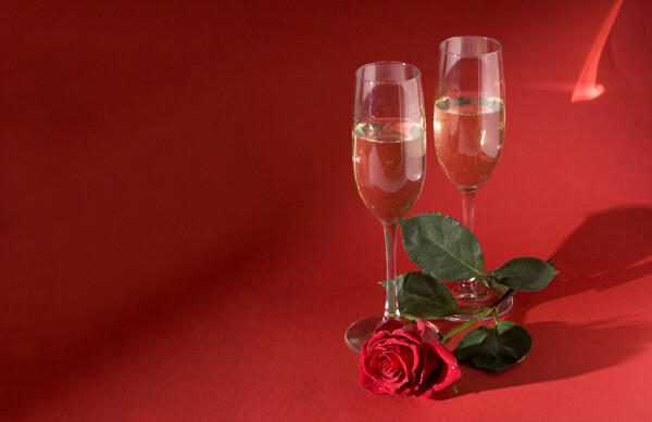 酒杯与玫瑰花摄影图片