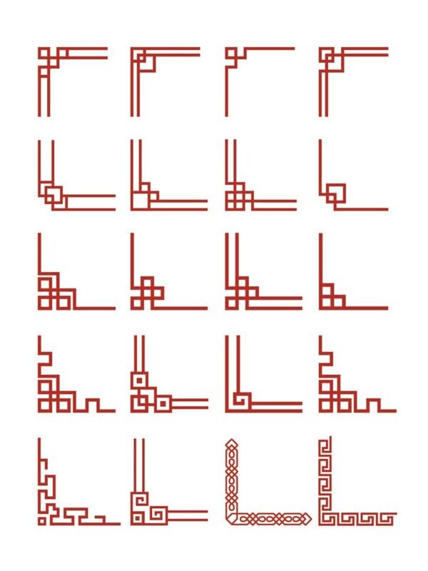 红色方形拼接古风直角线条边框花纹