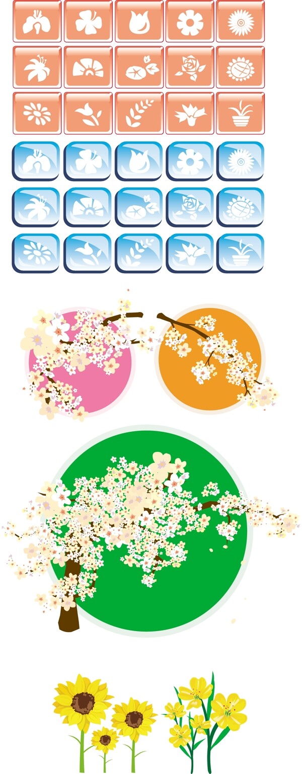 韩国风格花卉矢量图标主题
