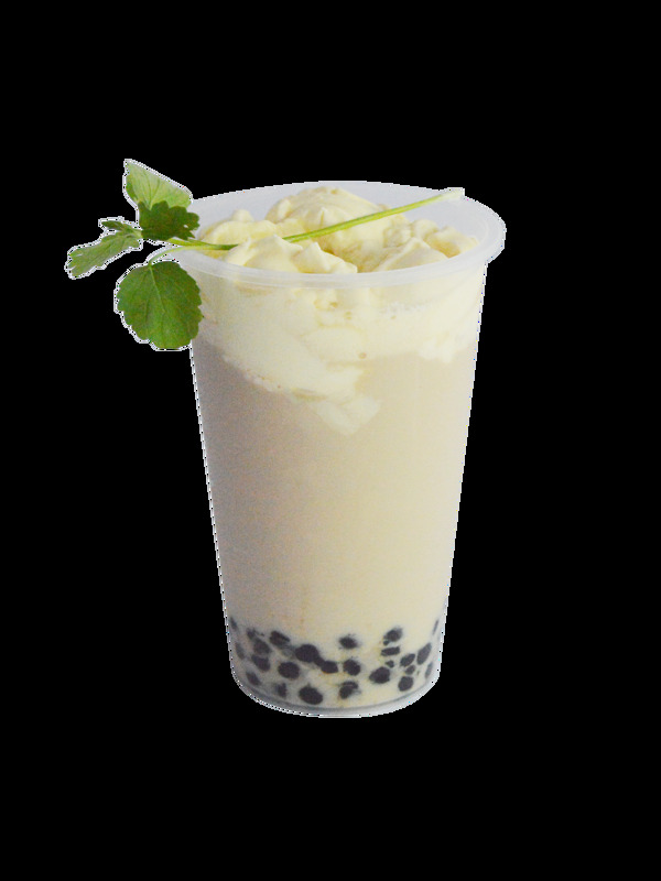 黑糖珍珠冰淇淋鮮奶茶薄荷葉點(diǎn)綴