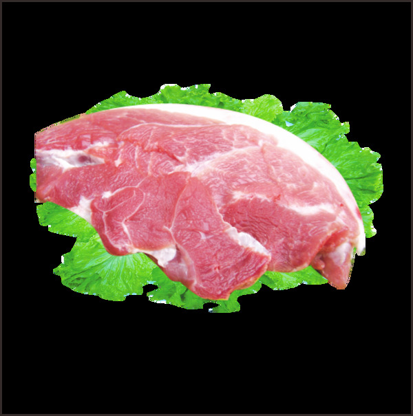 綠色生菜上的新鮮生豬肉