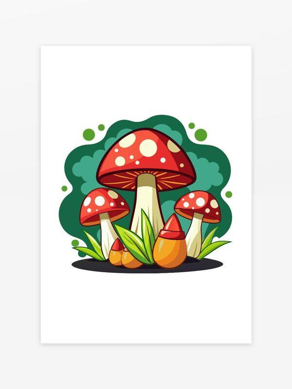 手繪卡通風(fēng)格野生紅蘑菇插畫