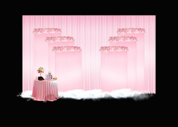 粉色布幔樱花婚礼效果图
