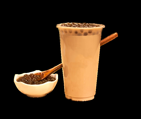 珍珠奶茶絲滑綿密木勺舀珍珠