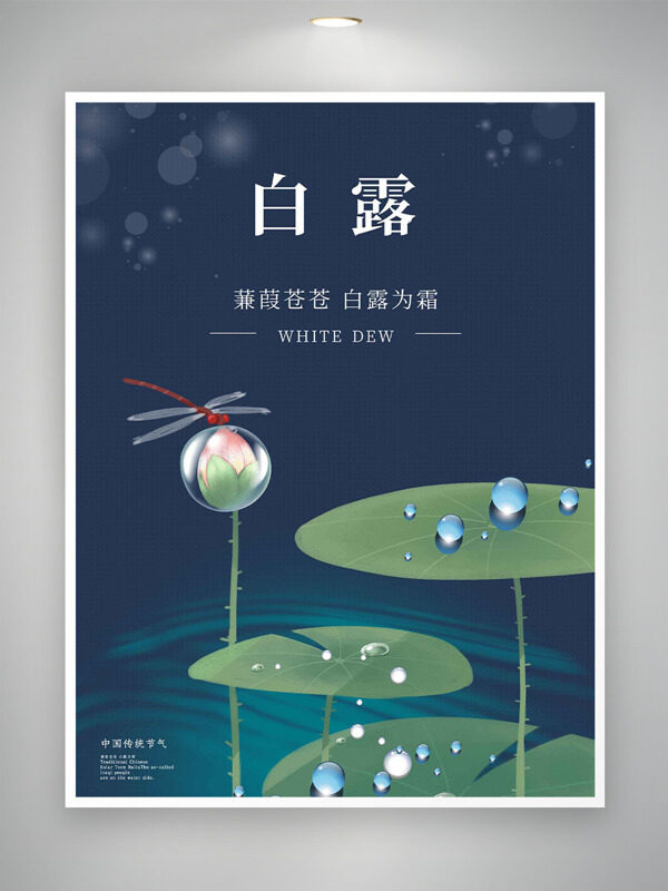 扁平荷葉蜻蜓插畫簡(jiǎn)約背景二十四節(jié)氣之白露海報(bào)
