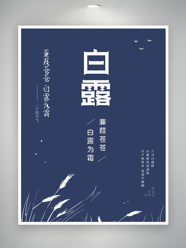 極簡純色背景蒹葭蒼蒼白露為霜節(jié)氣海報