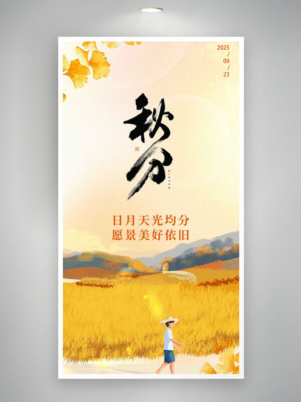 金色麥田簡約背景傳統(tǒng)二十四節(jié)氣之秋分海報(bào)