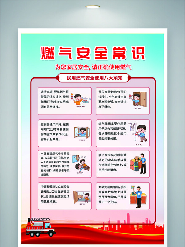 燃氣安全常識簡約卡通公益宣傳科普海報