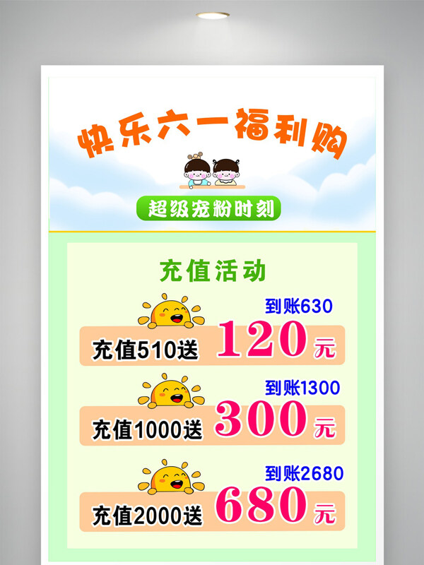 清新簡(jiǎn)約快樂(lè)六一福利購(gòu)卡通插畫(huà)促銷(xiāo)海報(bào)