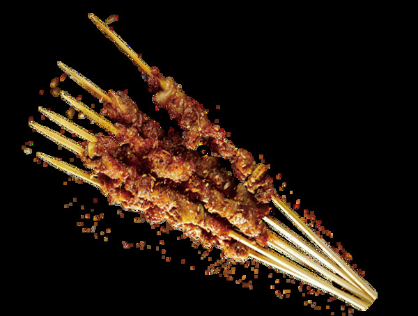 香辣金黃飄香的烤肉串大塊肉粒