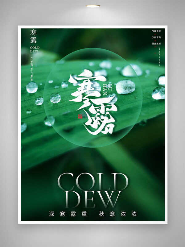 中國傳統(tǒng)節(jié)氣綠葉露珠圖案寒露節(jié)氣海報