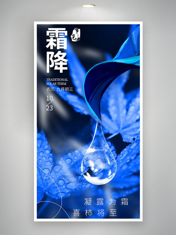 凝露為霜喜柿將至霜降節(jié)氣藍色主題海報