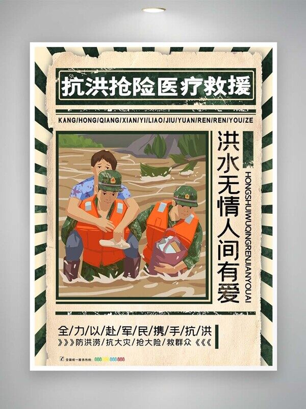 抗洪搶險(xiǎn)醫(yī)療救援全力以赴人間有愛公益海報(bào)