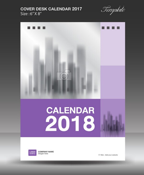 2018年紫色垂直桌面日历封面模板向量