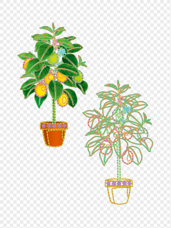 手绘水果柠檬树盆栽霓虹灯招牌矢量图插画素材