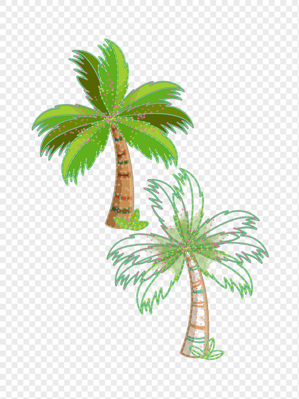 手绘绿色棕榈树霓虹灯招牌设计矢量图插画素材