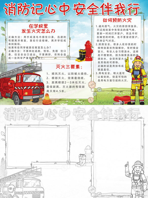 消防记心中 安全伴我行消防知识手抄报
