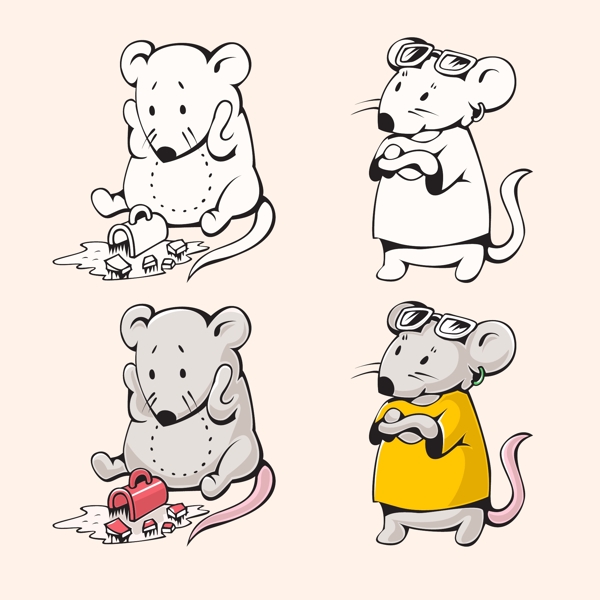 可爱卡通灰色老鼠矢量装饰素材