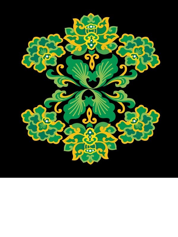  传统 欧式俄式 方形图案背景贴图 上下对称莲花黄绿
