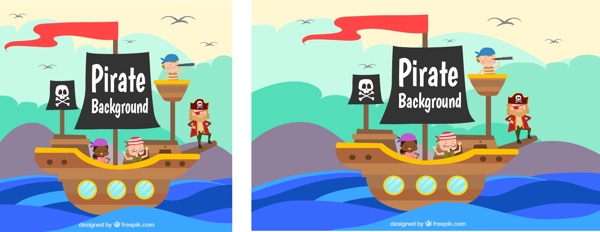 海盗船和海盗彩色背景