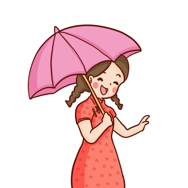 彩绘撑着雨伞穿着旗袍的女孩