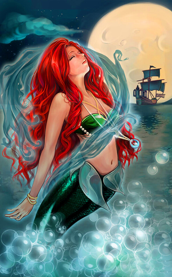 油畫美人魚圖片