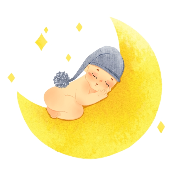 在月亮上睡觉的婴儿