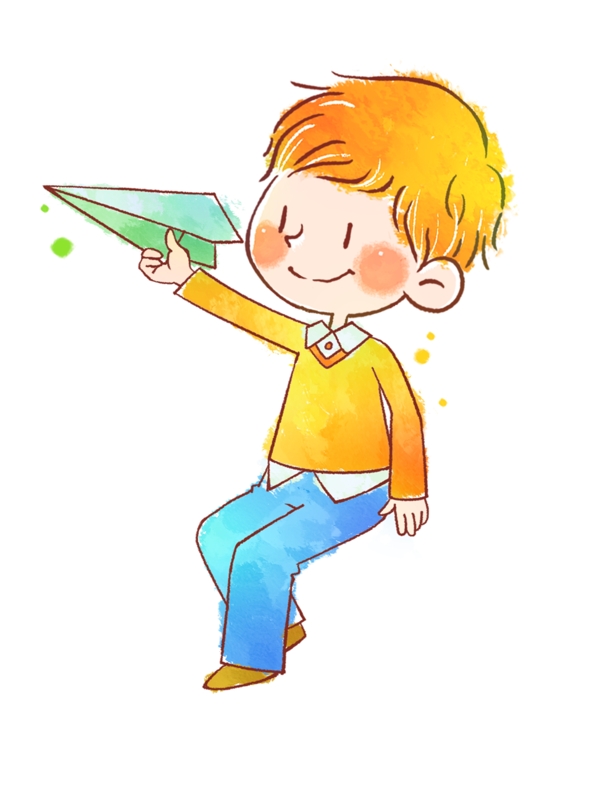 卡通小孩玩纸飞机图片