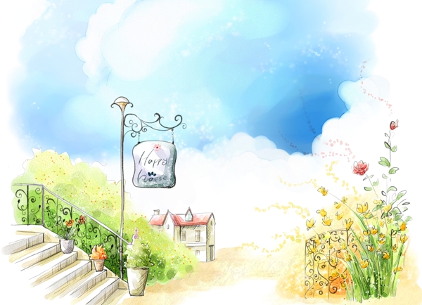 漫畫風(fēng)景自然風(fēng)光分層素材PSD33
