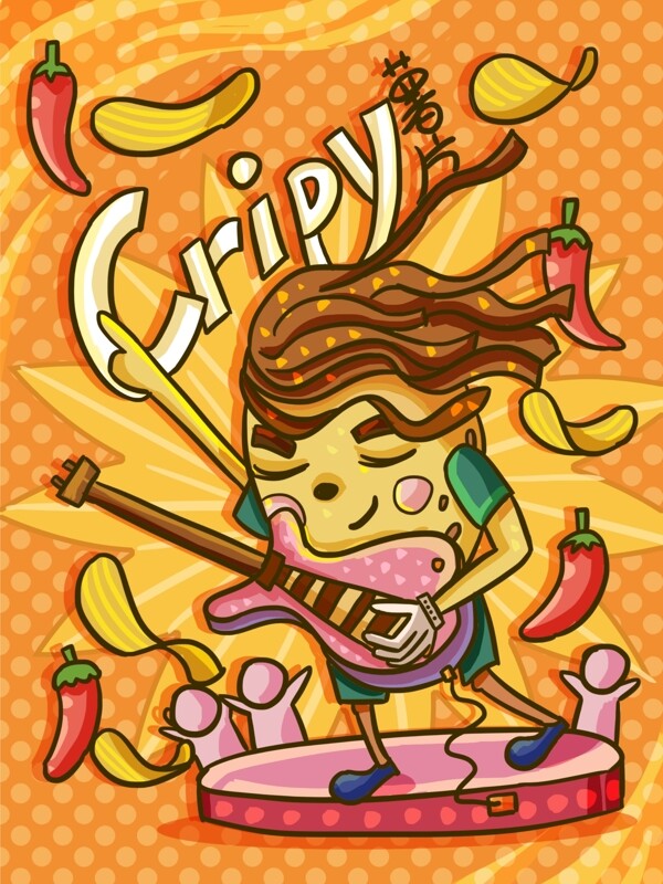 卡通可爱Q版零食薯片包装海报形象