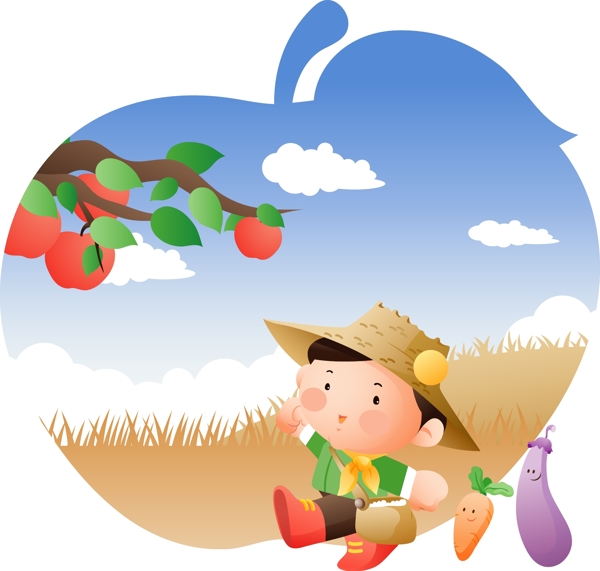 苹果卡通热爱劳动的孩子图片