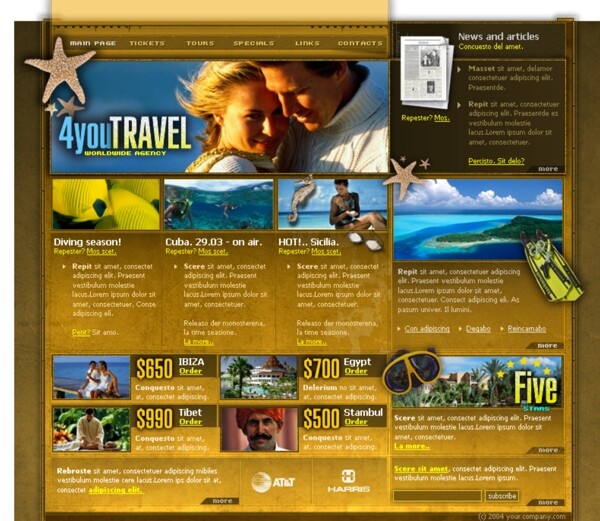 6页的旅游网站模板PSD