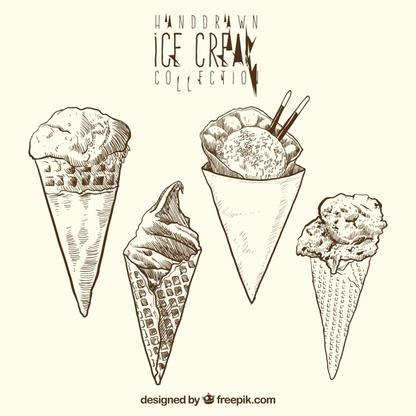 各种素描风格手绘冰淇淋矢量素材