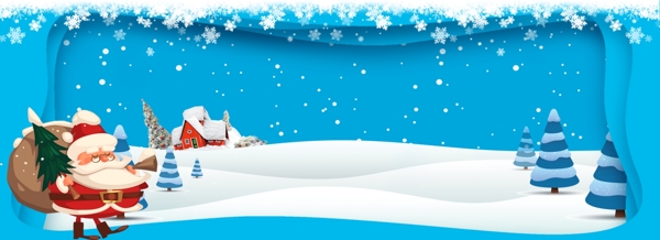 冬季剪纸雪景圣诞电商海报背景