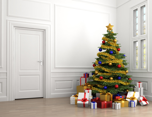 白色房间和礼物圣诞树图片