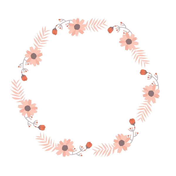 矢量卡通扁平化粉色花朵叶子边框