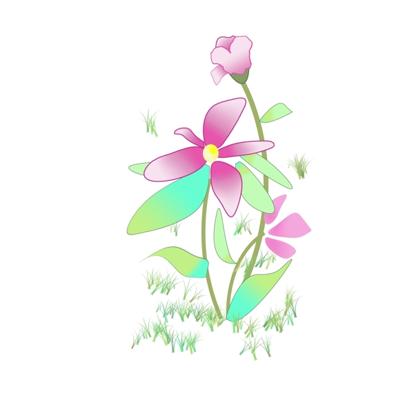 手绘粉色花朵水彩画