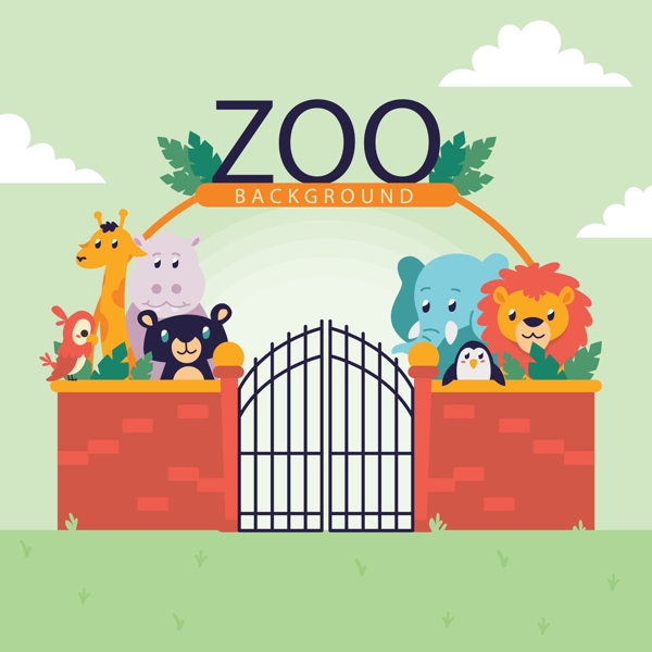 创意动物园大门和动物矢量素材