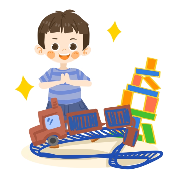 儿童节可爱男孩玩小火车PNG素材