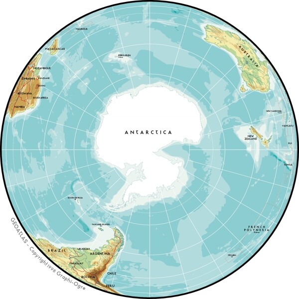 精美矢量世界地图素材南极洲球面地图