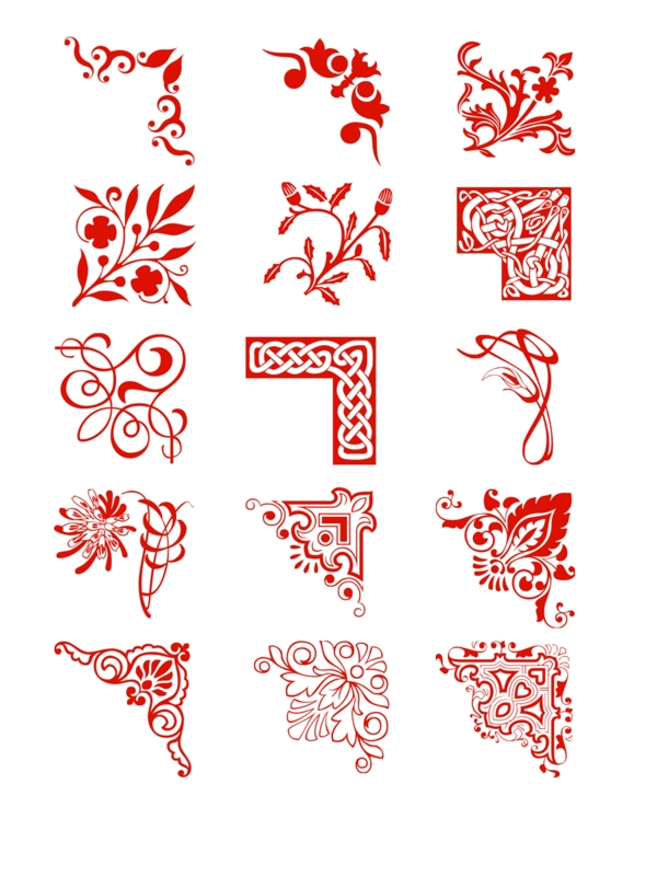 中国红花纹边框角元素
